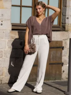 Shop Pantalon Jane Beige/Noir Pantalons