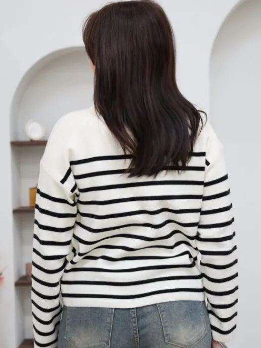 Fashion Pull Elina Beige-noir Pulls Et Gilets