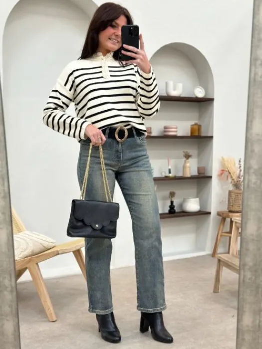 Fashion Pull Elina Beige-noir Pulls Et Gilets