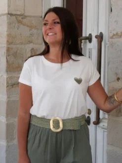 Hot Tee shirt Reina Blanc/Kaki Tops & Teeshirts